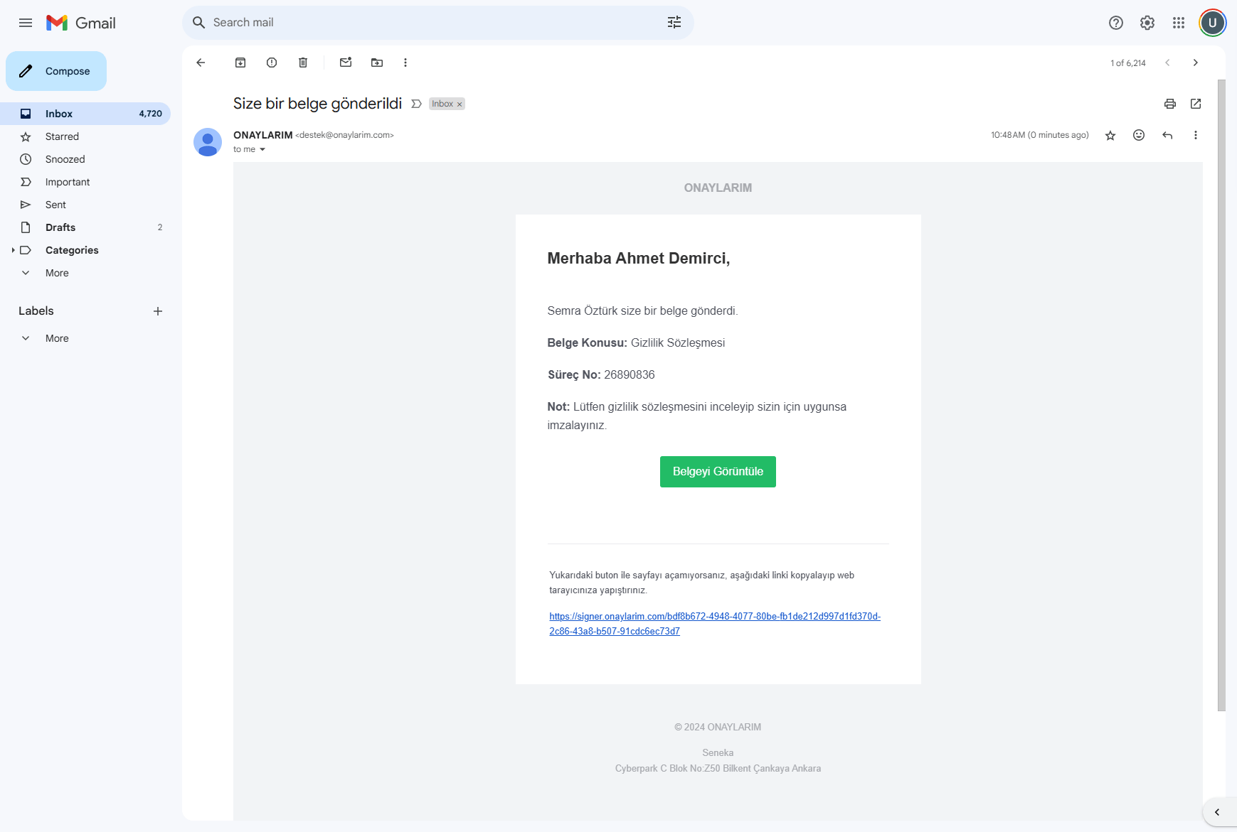 İmzacılara otomatik e-posta gönderilir