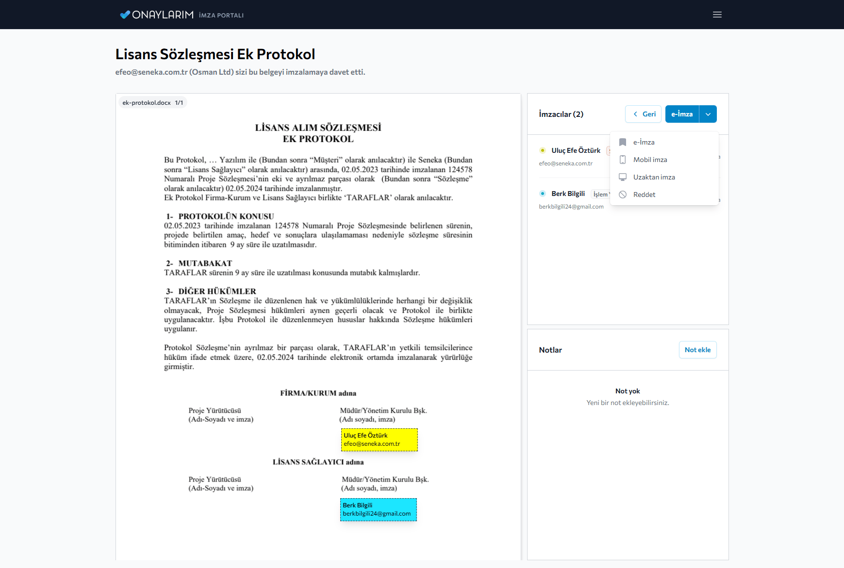 İmza portali ile imza atılır