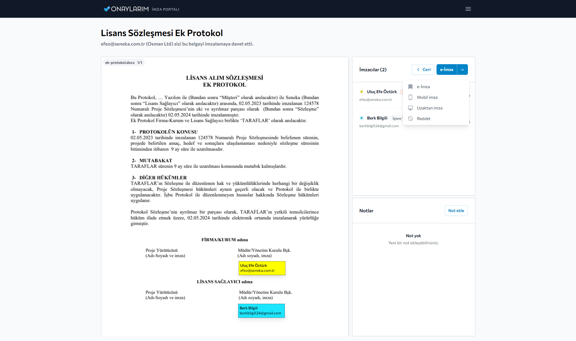 SignHub portal ekran görüntüsü