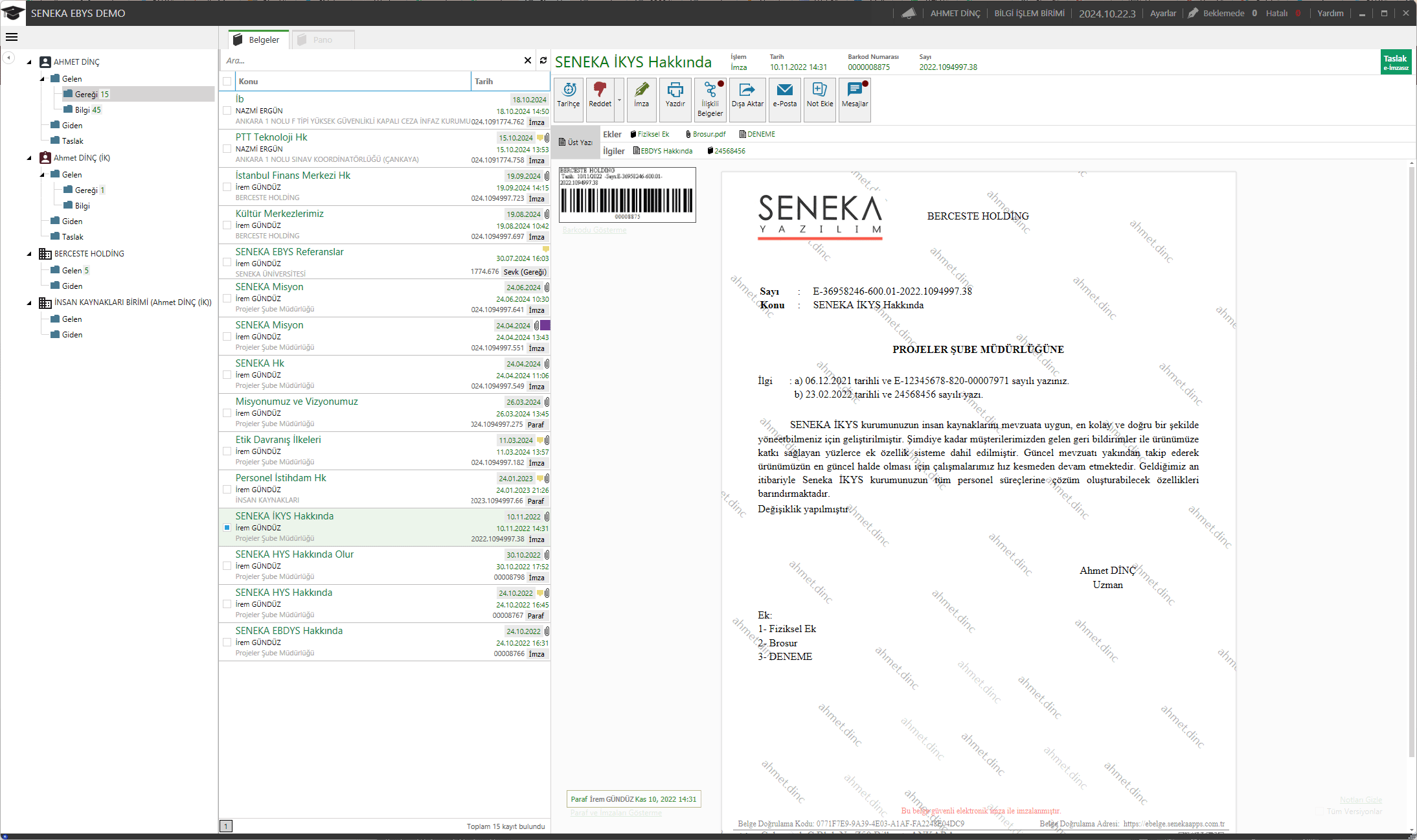 Seneka EBDYS belge yönetim sistemi ekran görüntüsü